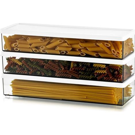 Stockage de pâtes en plastique, pot à spaghetti hermétique, récipients à pâtes avec couvercles, récipients de stockage de nourriture durables et empilables, 3 boîtes transparentes pour garde-