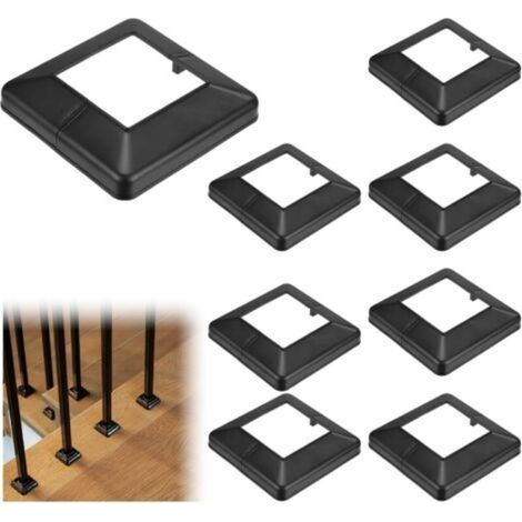 Lot de 8 caches de base de poteau décoratifs en plastique 50 x 50 mm pour garde-corps d'escalier (noir)