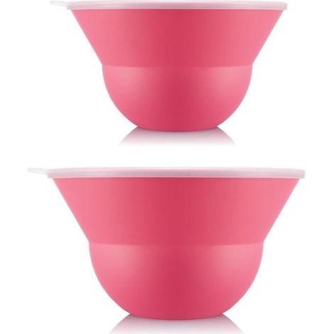 Lot de 2 saladiers 3 l et 4,9 l avec couvercle en silicone - BODUM - Topee - Bubblegum (1/3)