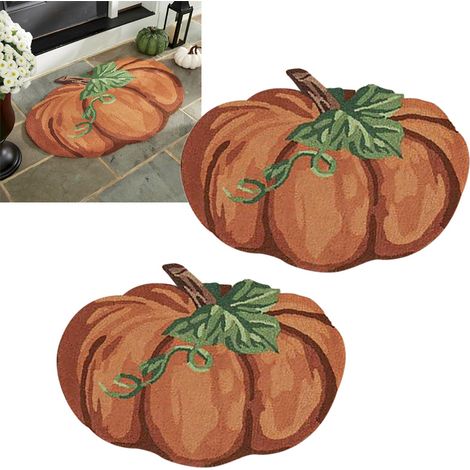 Tapis citrouille d'halloween pour Thanksgiving, 2 pièces, 80x57cm, tapis de porte de bienvenue antidérapant et lavable, paillassons d'automne mignons (1/5)