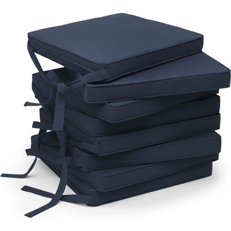 8er Set Loft SK Stuhlkissen 45x40cm Bänder rutschfest Dunkelblau