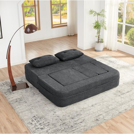 Divano letto modulare con poltrona, tessuto grigio scuro, 194 x 97 x 78 cm DESVIAE (1/5)