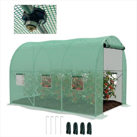 Serre de jardin tunnel 6 m² en PE avec arrosage intégré Vert (1/5)