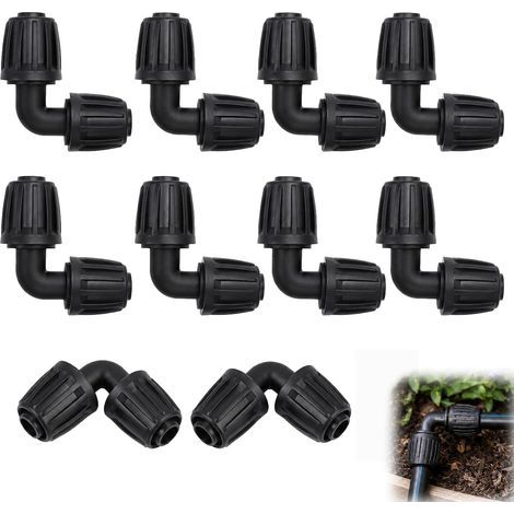 Raccordi a gomito da 16 mm per irrigazione a goccia, in plastica resistente, confezione da 10, per giardino, serra e orto. (1/5)