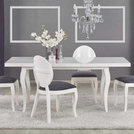 Table salle a manger baroque blanche avec rallonge Vilta (1/5)