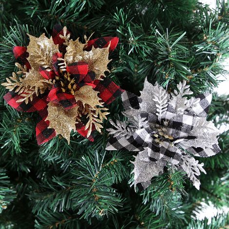 Fleur Artificielle - Décoration Arbre De Noël - Diamètre 20 Cm - Rouge - Lot De 2 (1/5)