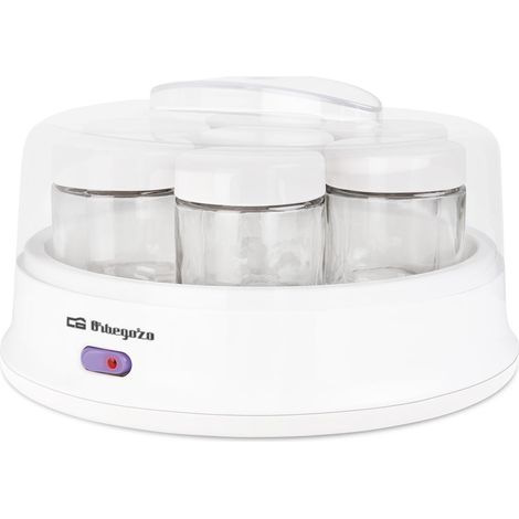 Orbegozo yogurtera YU 2350, permite elbarorar tus propios yogures de forma casera, incluye 7 tarros de cristal con 200 ml cada uno, tapa transparente, temperatura constante, 15 W (1/5)