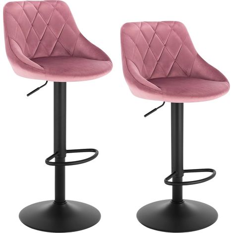 Woltu – Lot de 2 tabourets de bar en velours rose – Hauteur réglable 60-82 cm – Siège rembourré – Pieds en métal – Confort optimal pour bar et cuisine