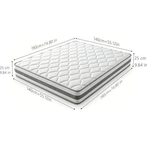 Matratze 140x190 cm mit Komfortschaum, 7-Zonen-Taschenfedern, 25 cm, weiß HAVRYA (1/3)