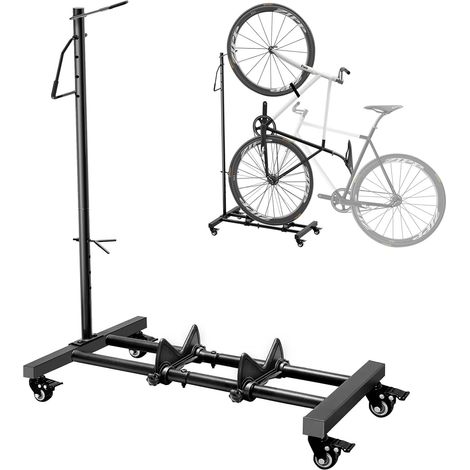 Support de vélo avec roulettes - Pour VTT et vélos de route jusqu'à 29 pouces - Hauteur réglable - Peu encombrant - Idéal pour les appartements Hauteur réglable, rangement vertical peu encombrant pou (1/5)