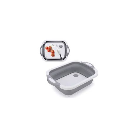 Planche à découper pliable 3-en-1 – Évier, bol et panier de rangement – Matériaux PP et silicone TPR – Taille ouverte 40x30x14,5cm (1/5)
