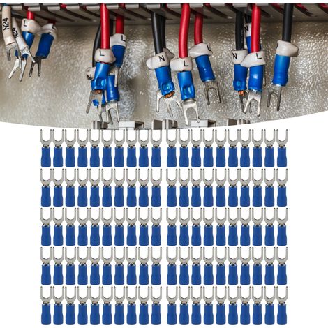 100 Stück zu verkaufen: SV1.25-4 blau isolierter Abzweigverbinder, U-förmiger Verbinder, Crimp-Kabelschuh für Drähte mit einem Querschnitt von 22-16 AWG. (1/5)