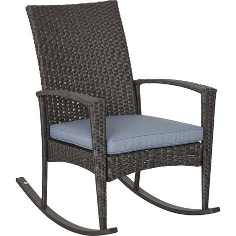Outsunny Garden Rattan Rocking Chair, Bistro Recliner Rocker Furniture Seater Grey (1/5)