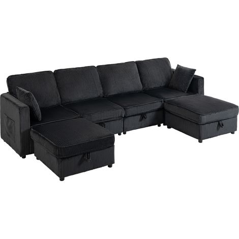 Ecksofa 4-Sitzer U-Form Sofa mit Stauraum-Ottomane HOMAIRE 306x153x85 cm - Dunkelgrau (1/5)