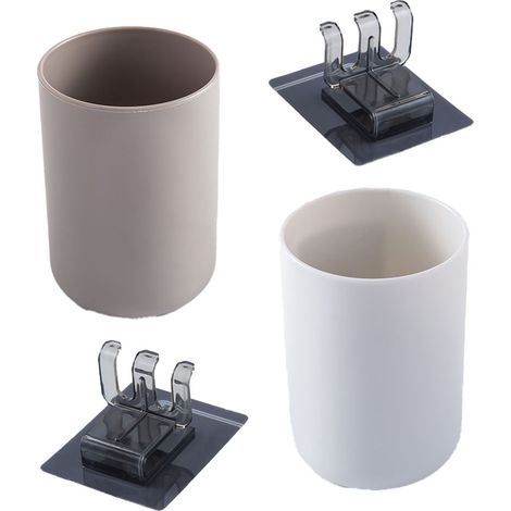 Support Murale Pour Brosse À Dents Et Gobelet - Fixation Adhésive Sans Perçage - PP Écologique - Pour 1 Ou 2 Personnes - Lot De 2 (1/5)