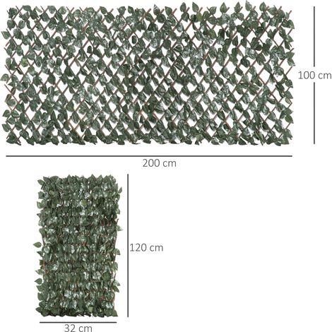 Rouleau de haie artificielle extensible en 8 pièces pour balcons, avec feuilles artificielles vertes, 200 x 100 cm. (1/5)