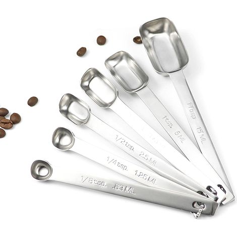 Cuillères De Mesure En Acier Inoxydable - Design Empilable Pour Épices Et Liquides - Résistant À La Rouille - Lot De 6 (1/5)