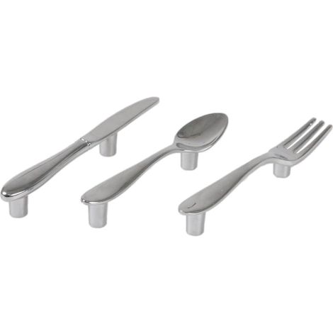 JSSEVN - Creative chrome zinc alloy handle for kitchen cabinets - Pull handle in the shape of a spoon, fork, and knife - For cupboards (1/4)