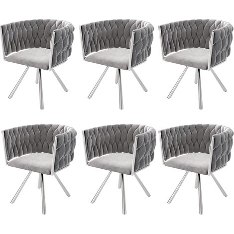 Set aus 6 drehbaren Esszimmerstühlen aus grauem Samt mit Metallbeinen (1/5)