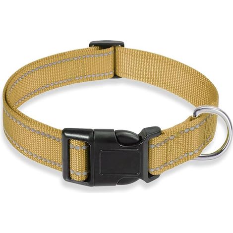 Reflective Dog Collar with Buckle Adjustable Safety Nylon Collars for Small Medium Large Dogs, Brown L (1/5)