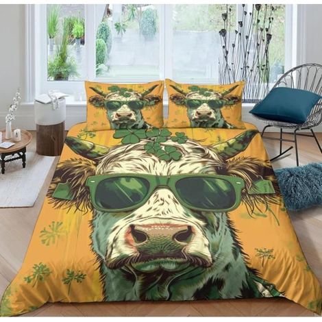 Vache Housses De Couettes Microfibre Animaux 3 Pièces avec Fermeture Éclair,pour Adultes Jeunes Garçons Enfants 140x200 cm - U95 (1/4)