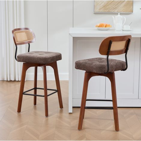 2er-Set 360° drehbare Barhocker mit Rattan-Rückenlehne und Chenille-Sitz, Braun OKWISH (1/5)