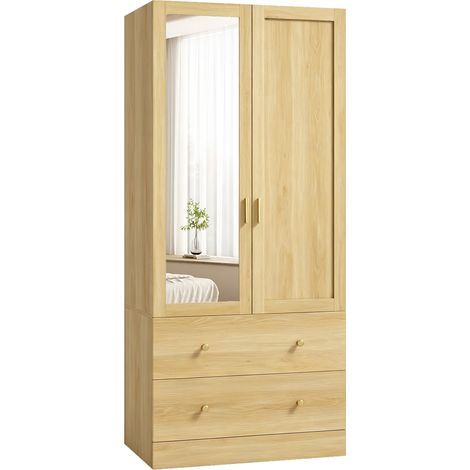 Armoire penderie - HOMCOM - miroir, 2 portes, 2 tiroirs et barre de suspension - panneau de particules et MDF - 80x50x180cm - chêne (1/5)