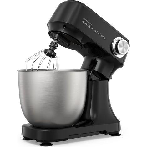 Robot pâtissier de 4,5 litres, 300 W, 12 vitesses et fonction jog, Équipé d'un bol mélangeur en acier inoxydable, d'un crochet pétrisseur et d'un fouet, Compatible lave-vaisselle, Idéal pour préparer (1/5)