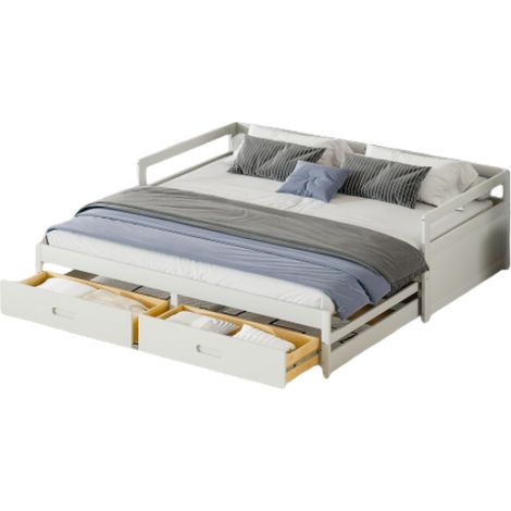 Canapé lit extensible 90/180200 cm avec tiroirs et sommier à lattes,lit en pin avec rangements,blanc