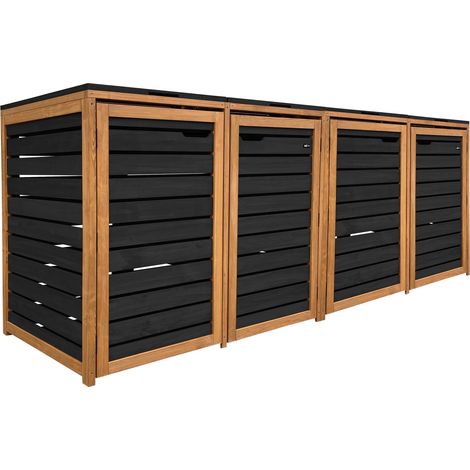 Axi Lex Cache Poubelle En Bois Noir/Marron - Abri Poubelle Pour 4 Conteneurs - Max. 240L - Abri Poubelle Extérieur Avec Excellente Ventilation