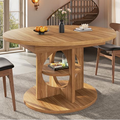 MEUBLIV Ausziehbarer Esstisch 110-150 cm Holz – integrierter Stauraum, rund bis oval (1/5)