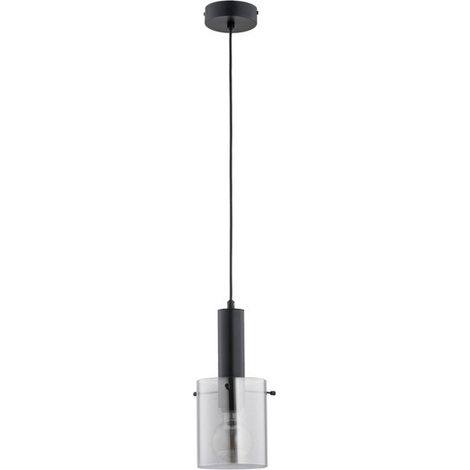 Alfa CELIA Modern Classic Pendant Ceiling Lamp 15cm, Black Metal & Glass Shade with Chrome Accents, 1xE27 (Max 15W) Hanging Light, Height 90cm, for Dining Room & Hallway