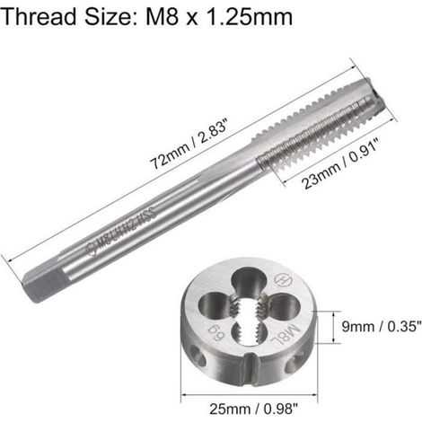 Taraud Et Matrice M8 X 1 25 Mm Gauche - Acier Allié Hss - Pour Filetage Métrique - Ensemble Complet (1/5)
