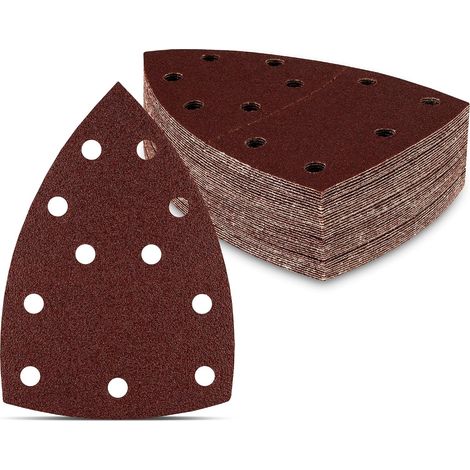 Prio Schleifdreiecke – 50 Stück – 11 Löcher – 105 x 152 mm – Körnung 120 – für Multischleifer – Schleifblätter – Schleifpapier (1/5)