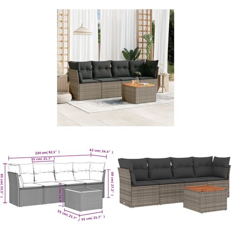 5-tlg. Garten-Sofagarnitur mit Kissen Grau Poly Rattan - Gartensortiment - Outdoor Möbel - Gartenlounge - Lounge Set - Esstischset - Home & Living (1/3)