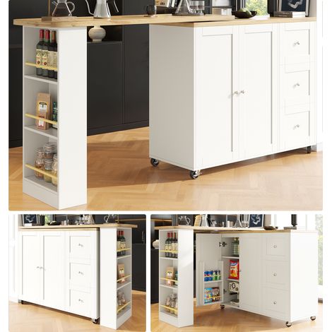 Table de bar rotative - Blanc - MDF - 360° - 3 tiroirs - Design moderne (1/5)