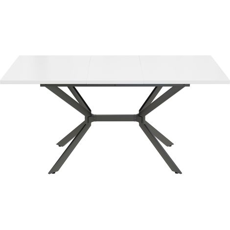 Table à manger extensible blanche 120-160x80 cm avec pieds en métal noir, pour 4 à 6 personnes (1/5)