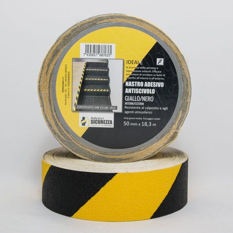 Nastro antiscivolo adesivo certificato a coste giallo/nero da 50mm Packaging - 50 mm x 18,3 mt ( 1 Rotolo)