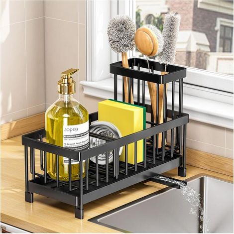 Porte-éponge pour évier de cuisine, organisateur de comptoir en acier inoxydable 304 antirouille, distributeur de savon - 1 pièce (1/5)