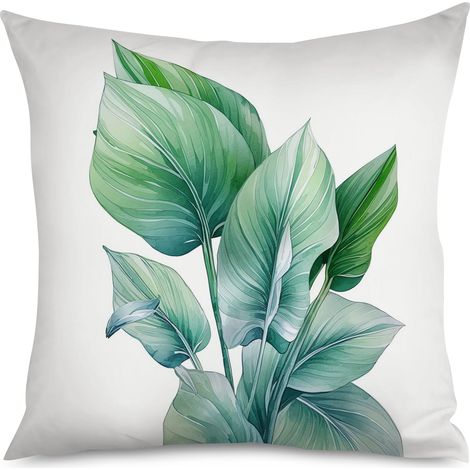Housse de coussin, Coussin plantes tropicales, imprimé feuilles vertes, 60x60 cm (1/5)