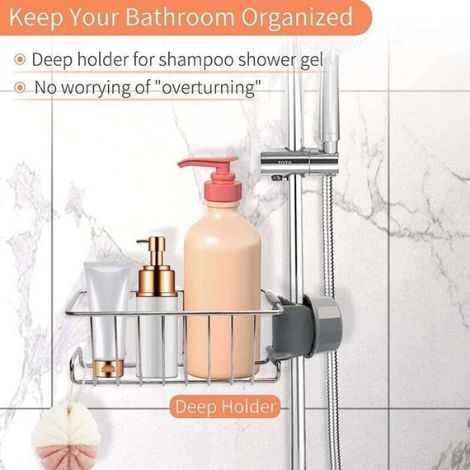 lot de 2 etagere douche sans percage inox etagere salle de bain telescopique inoxydable tablette support douche porte savon bar (1/4)