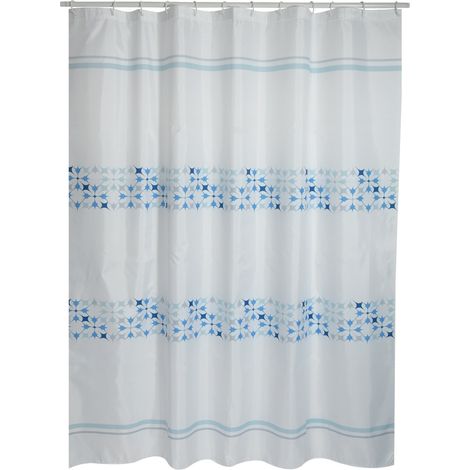 MALTA Cortina de Ducha de Poliéster 180x200cm CALIDAD PREMIUM Azul y Blanco - Anillas incluidas MSV (1/3)