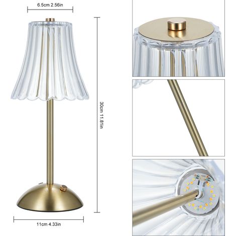 Ortviai Lampe de table sans fil avec 3 températures de couleur, gradation infinie et commande tactile – or et cristal (1/4)