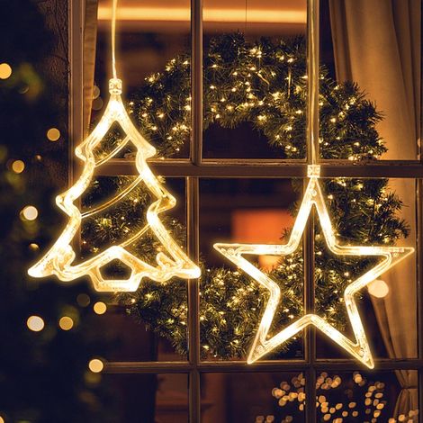 Stern Weihnachtsbaum Weihnachtsbeleuchtung, LED Weihnachtsdeko Fenster Lichter, Beleuchtet mit Batteriebetriebene, Lichterkette für Weihnachten Deko, Balkon, Party, Hochzeit(Warmweiß) (1/5)