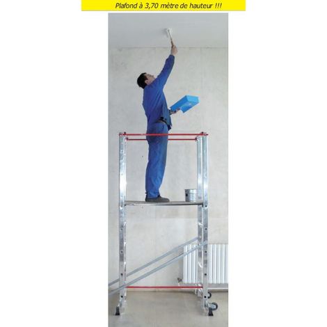 Escalux – Échafaudage aluminium 150 kg – Hauteur de travail 3,60 m – 1 plateau 111x41 cm – Système de garde-corps – 4 larges embouts anti-dérapants