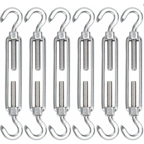M5 Tendeur Cable Acier Inoxydable, Lot de 6 Tendeur de Fil Crochet et Crochet Réglable Heavy Duty Tension Hook & Hook pour Corde Cable Fil à Linge, Grillagefor Sun Shade Installation (1/5)