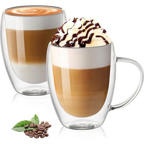 MTTProducts - Tazas para café con leche - Doble pared - Vidrio aislante - 350 ml - Borosilicato - Aptas para café y té - Juego de 2 (1/5)