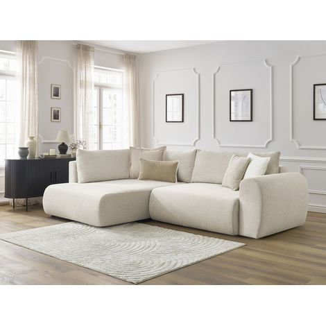 BOBOCHIC - Canapé d'angle L convertible coffre LUCIEN tissu lisse Angle gauche  Beige (1/5)