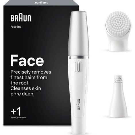 Braun 8006530193658 FaceSpa Epilatore e Spazzola per Pulizia 100% Impermeabile con Accessori per Viso Bianco Argento