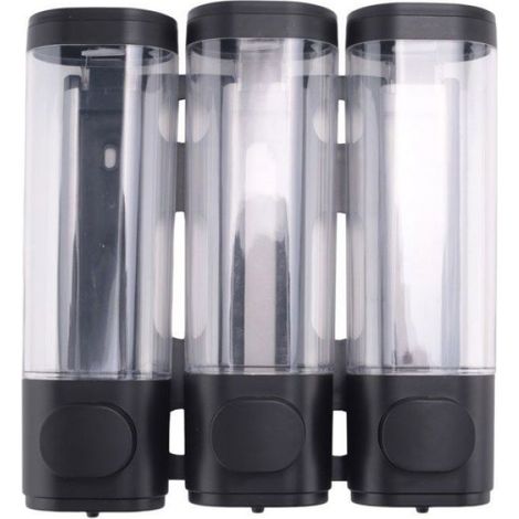 Organisateur Pompe de Douche Mural 3-en-1 - Distributeur Shampoing Revitalisant Savon - 3 Réservoirs 300 ml - Installation Sans Perçage (1/5)
